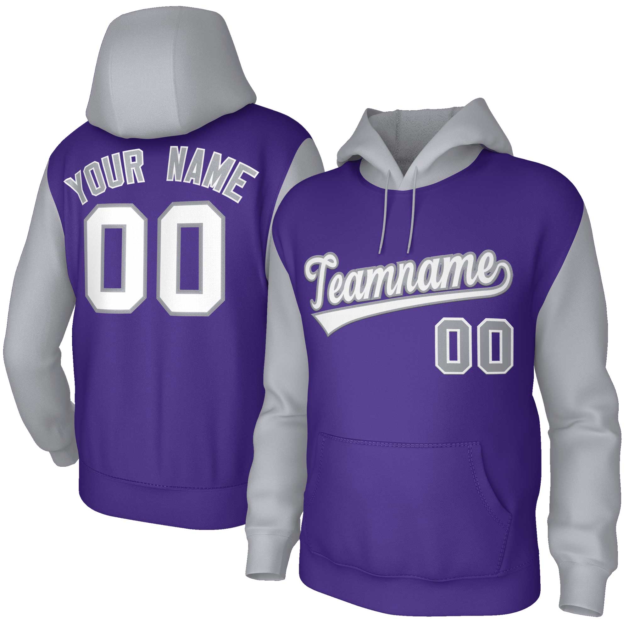 Custom Purple White-Gray Raglan Sleeves Stitched Sportwear Pullover Hoodie