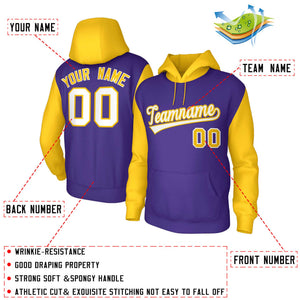 Custom Purple White-Gold Raglan Sleeves Stitched Sportwear Pullover Hoodie