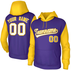 Custom Purple White-Gold Raglan Sleeves Stitched Sportwear Pullover Hoodie