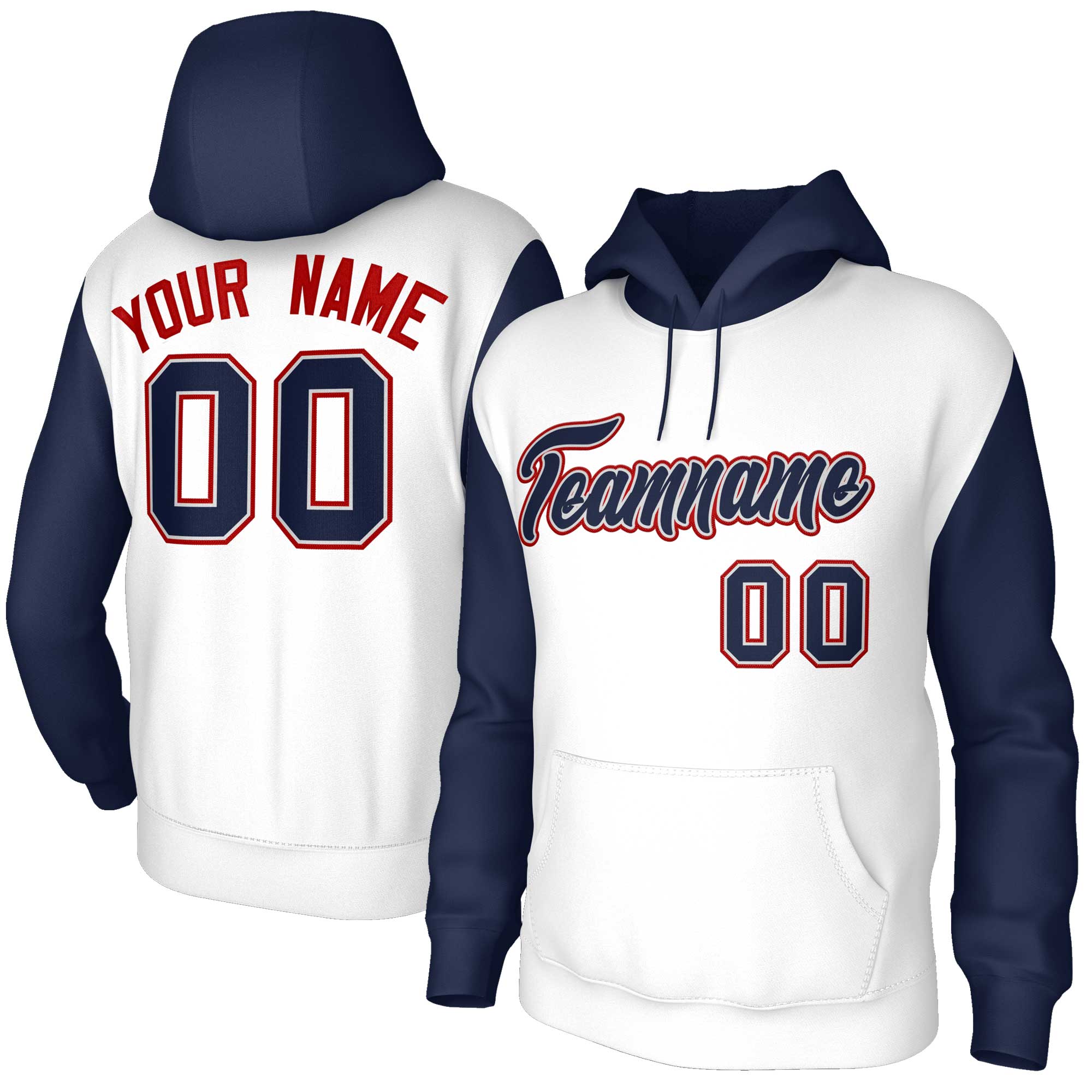 Custom White Navy-Gray Raglan Sleeves Stitched Sportwear Pullover Hoodie