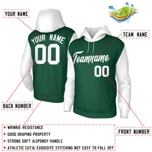 Custom Green White-Raglan Sleeves Stitched Sportwear Pullover Hoodie