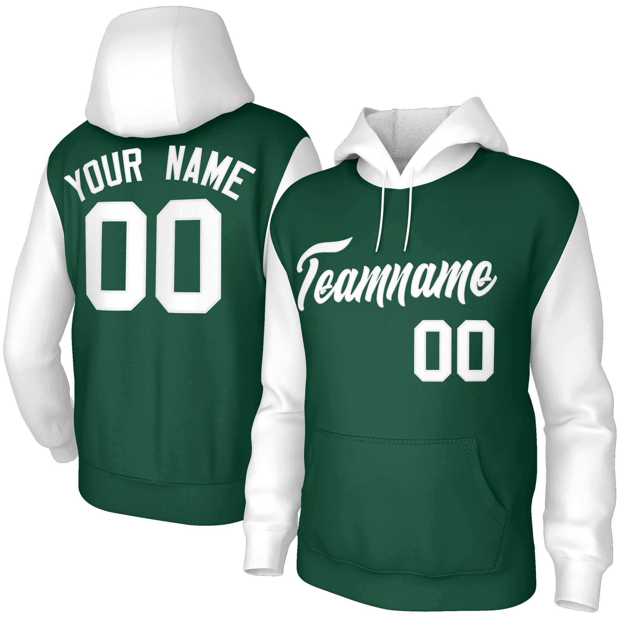 Custom Green White-Raglan Sleeves Stitched Sportwear Pullover Hoodie