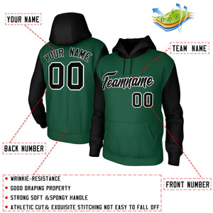 Custom Green Black-White Raglan Sleeves Stitched Sportwear Pullover Hoodie