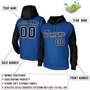 Custom Royal Black-White Raglan Sleeves Stitched Sportwear Pullover Hoodie