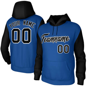 Custom Royal Black-White Raglan Sleeves Stitched Sportwear Pullover Hoodie