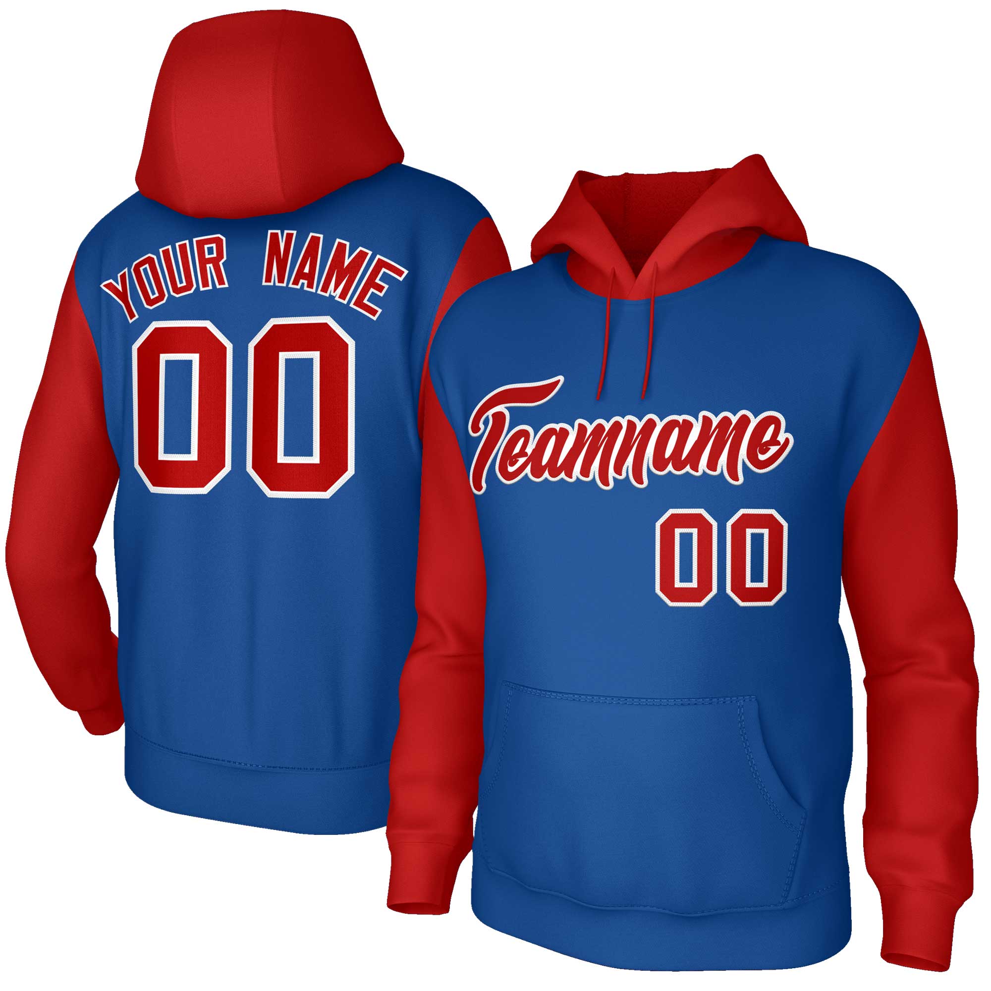 Custom Royal Red-White Raglan Sleeves Stitched Sportwear Pullover Hoodie