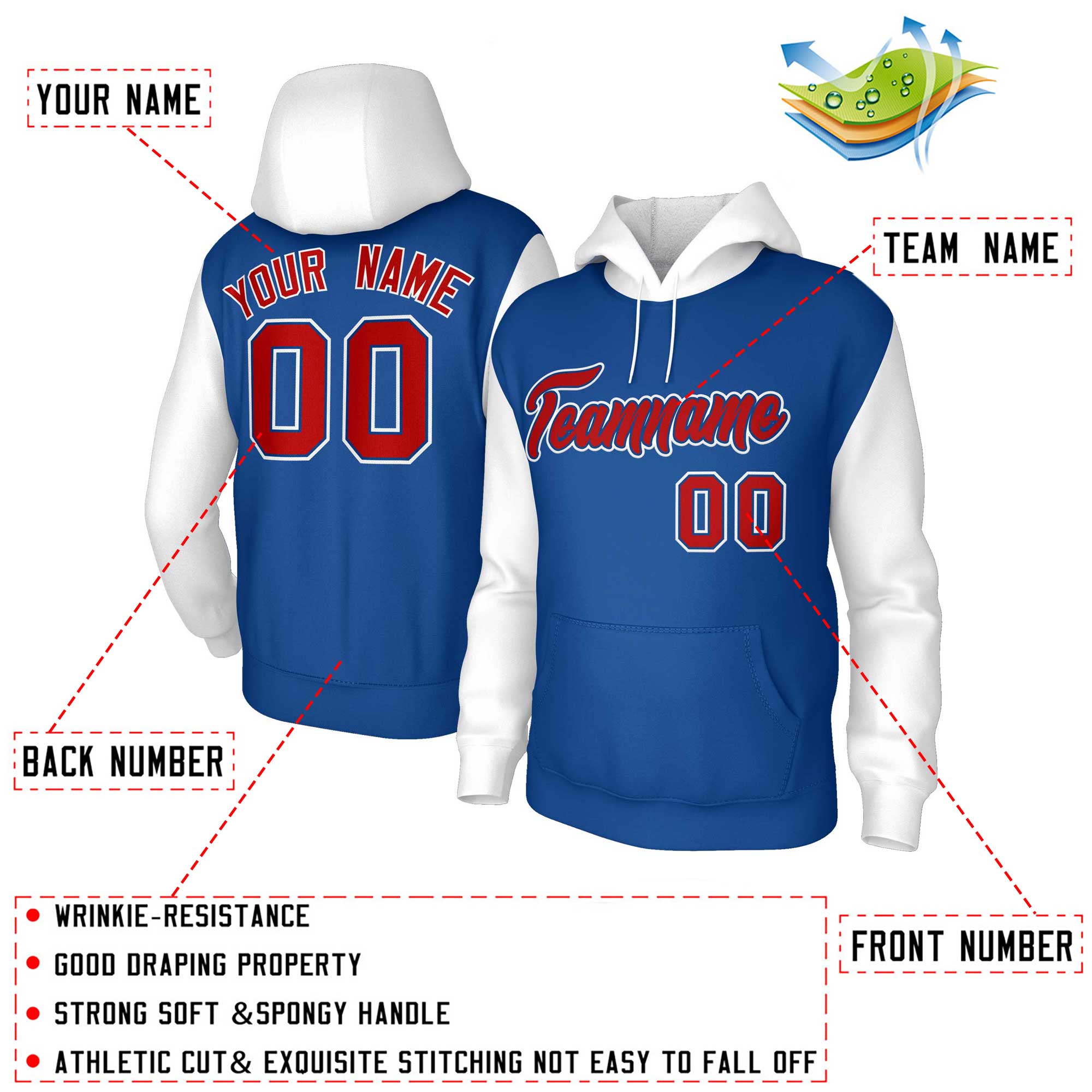 Custom Royal Red-Royal Raglan Sleeves Stitched Sportwear Pullover Hoodie