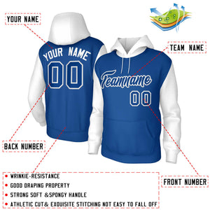 Custom Royal Royal-White Raglan Sleeves Stitched Sportwear Pullover Hoodie