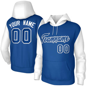 Custom Royal Royal-White Raglan Sleeves Stitched Sportwear Pullover Hoodie