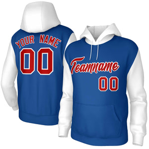 Custom Royal Red-White Raglan Sleeves Stitched Sportwear Pullover Hoodie