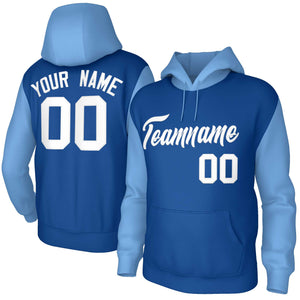 Custom Royal White-Raglan Sleeves Stitched Sportwear Pullover Hoodie