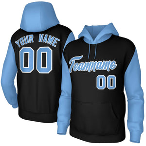 Custom Black Light Blue-White Raglan Sleeves Stitched Sportwear Pullover Hoodie