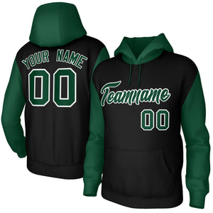 Custom Black Green-White Raglan Sleeves Stitched Sportwear Pullover Hoodie