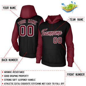 Custom Black Crimson-White Raglan Sleeves Stitched Sportwear Pullover Hoodie