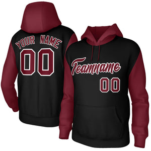 Custom Black Crimson-White Raglan Sleeves Stitched Sportwear Pullover Hoodie