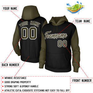 Custom Black Green-White Raglan Sleeves Stitched Sportwear Pullover Hoodie