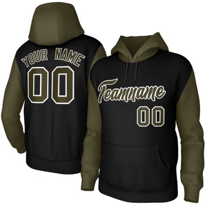 Custom Black Green-White Raglan Sleeves Stitched Sportwear Pullover Hoodie