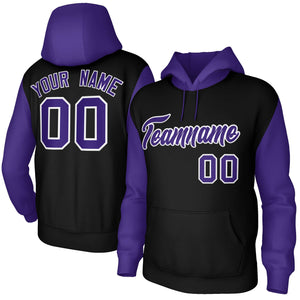 Custom Black Purple-White Raglan Sleeves Stitched Sportwear Pullover Hoodie