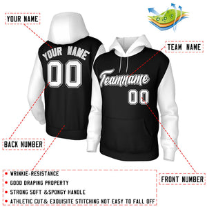 Custom Black White-Black Raglan Sleeves Stitched Sportwear Pullover Hoodie