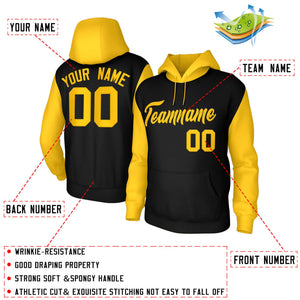 Custom Black Gold-Raglan Sleeves Stitched Sportwear Pullover Hoodie