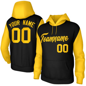 Custom Black Gold-Raglan Sleeves Stitched Sportwear Pullover Hoodie