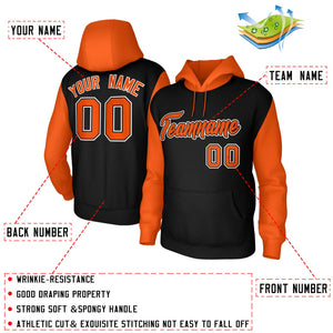 Custom Black Orange-Black Raglan Sleeves Stitched Sportwear Pullover Hoodie