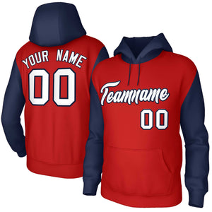 Custom Red Navy-White Raglan Sleeves Stitched Sportwear Pullover Hoodie