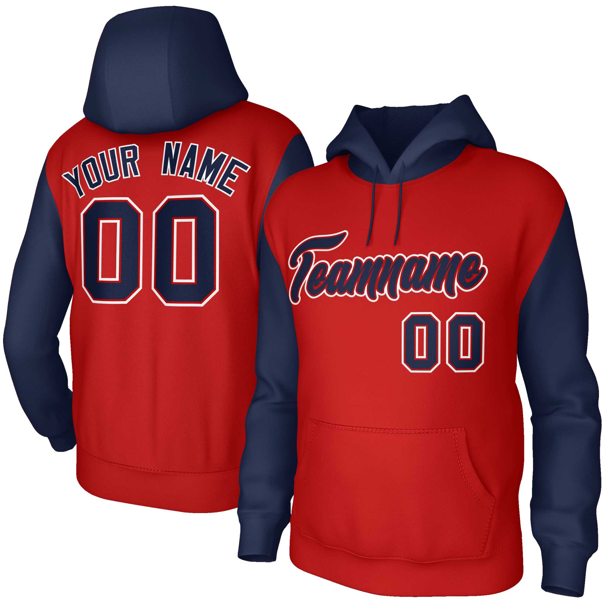 Custom Red Navy-Red Raglan Sleeves Stitched Sportwear Pullover Hoodie