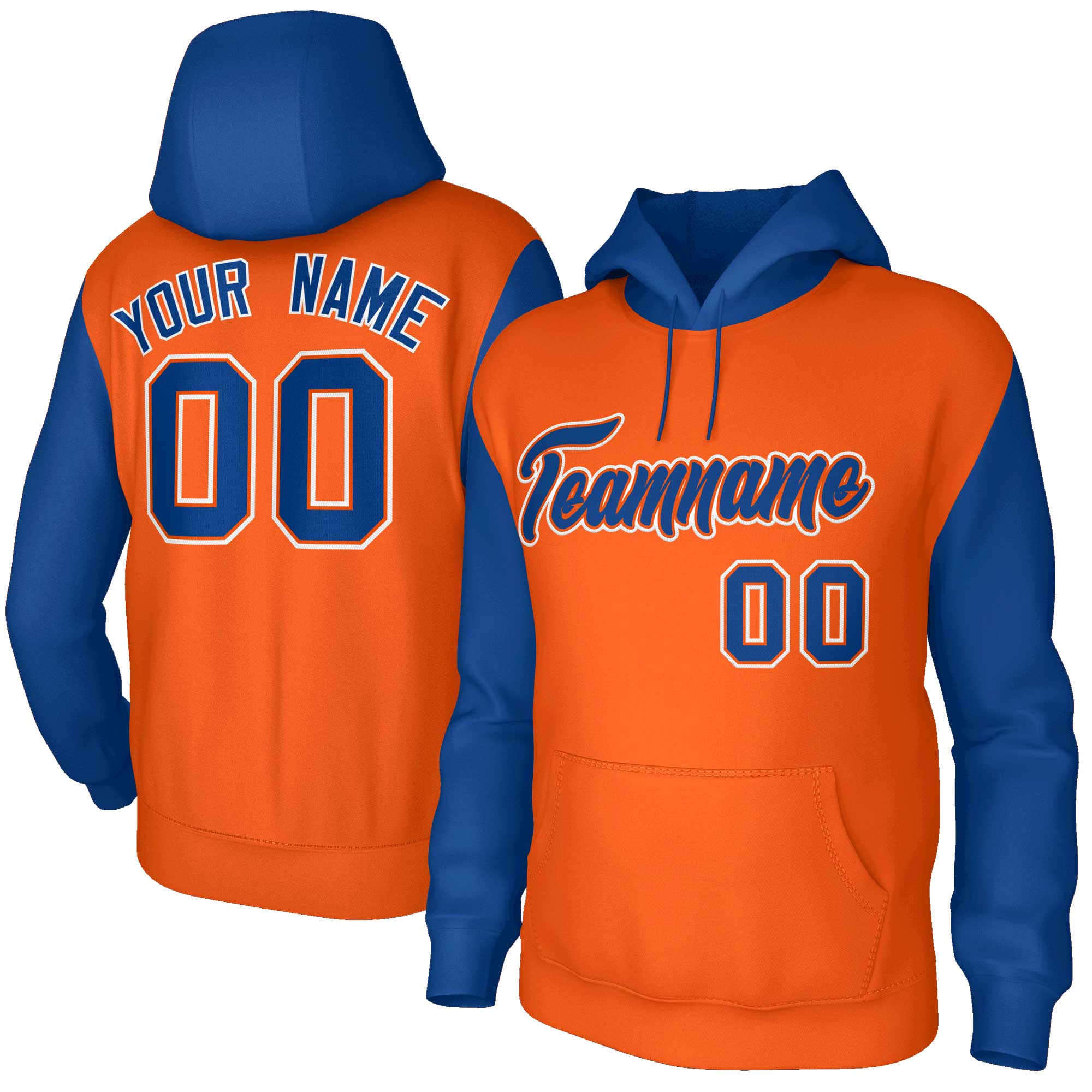 Custom Orange Royal-Orange Raglan Sleeves Stitched Sportwear Pullover Hoodie