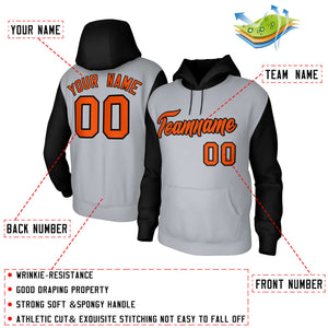 Custom Gray Orange-Black Raglan Sleeves Stitched Sportwear Pullover Hoodie