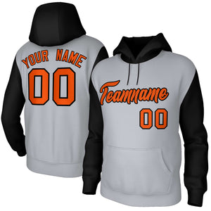 Custom Gray Orange-Black Raglan Sleeves Stitched Sportwear Pullover Hoodie