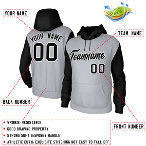 Custom Gray Black-White Raglan Sleeves Stitched Sportwear Pullover Hoodie