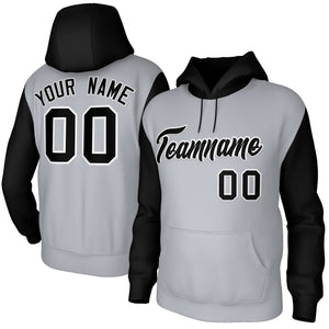 Custom Gray Black-White Raglan Sleeves Stitched Sportwear Pullover Hoodie