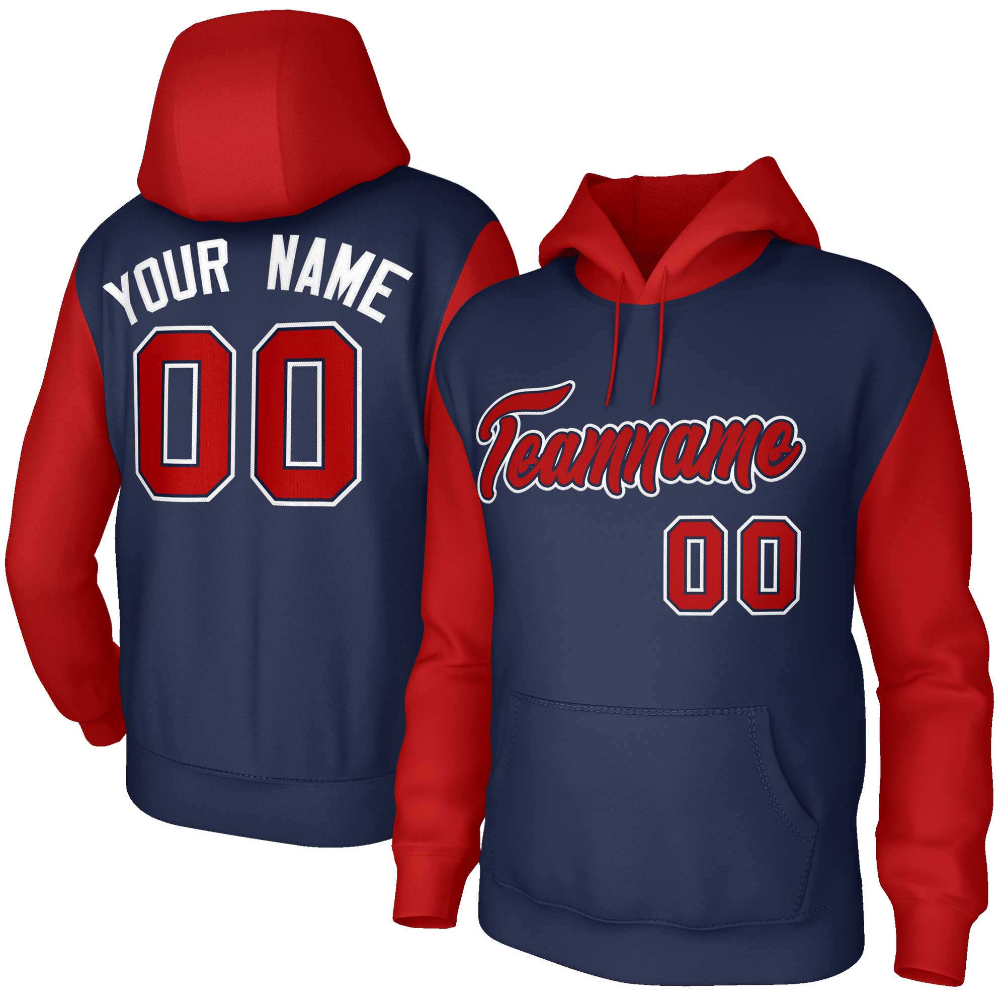 Custom Navy Red-Navy Raglan Sleeves Stitched Sportwear Pullover Hoodie