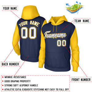 Custom Navy White-Navy Raglan Sleeves Stitched Sportwear Pullover Hoodie