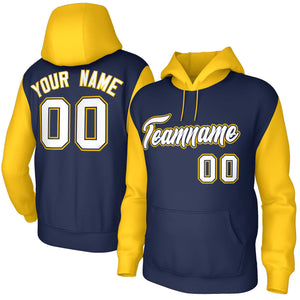 Custom Navy White-Navy Raglan Sleeves Stitched Sportwear Pullover Hoodie