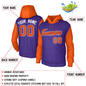 Custom Purple Orange-Purple Raglan Sleeves Stitched Sportwear Pullover Hoodie