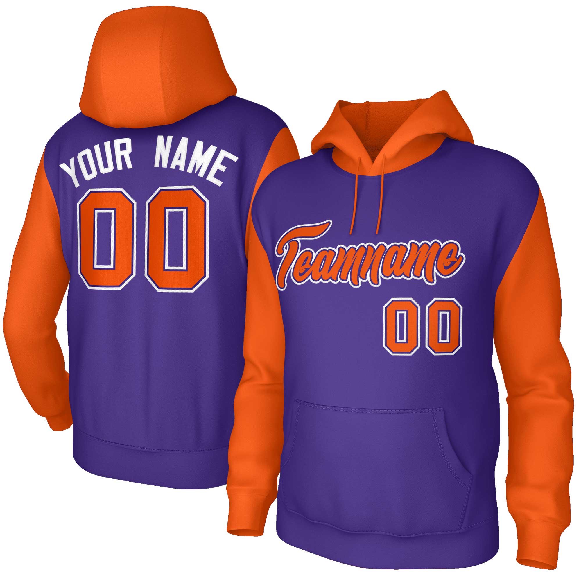 Sweat à capuche personnalisé à manches raglan violet orange-violet cousu Sportwear