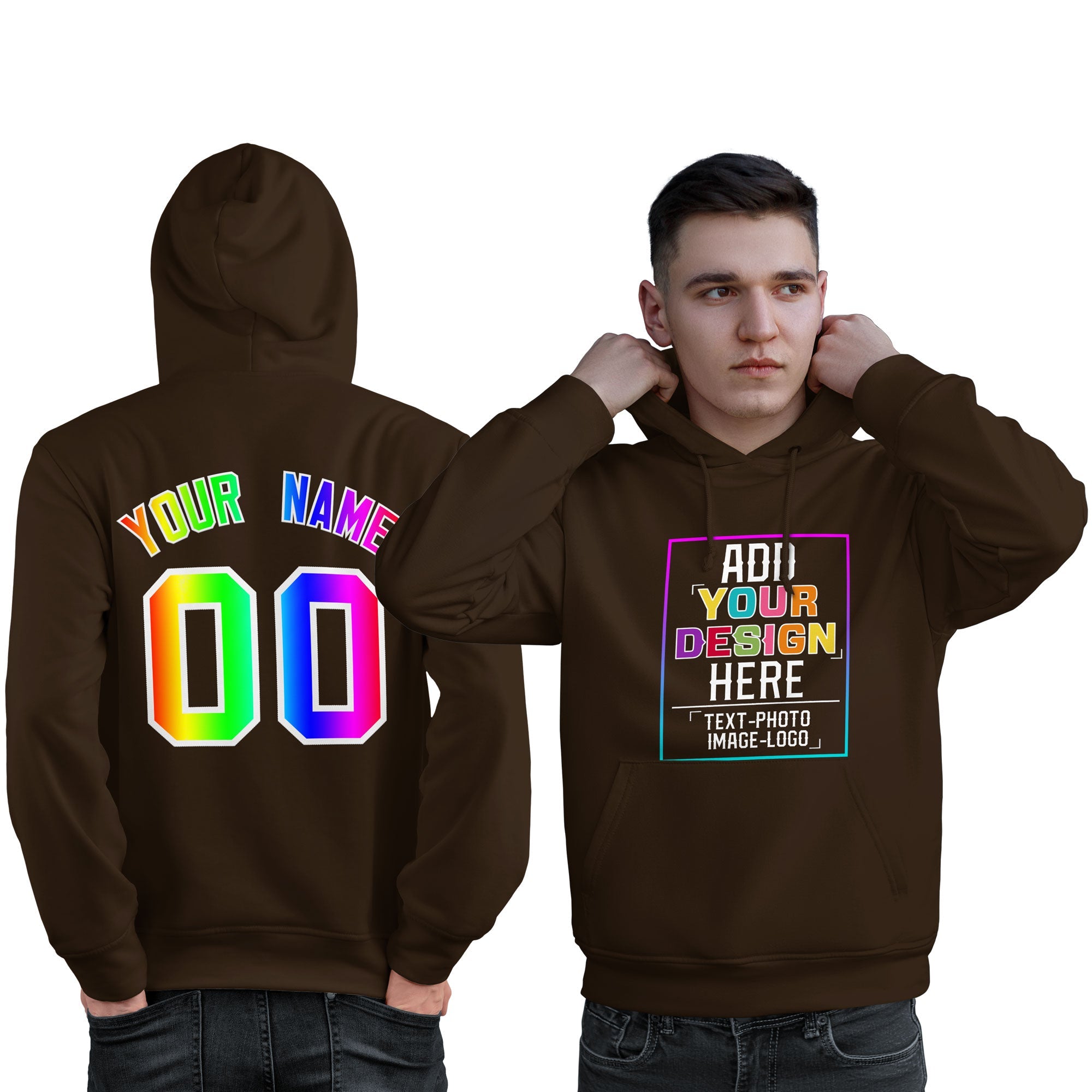 Custom Brown Personalized Rainbow Color Font Team Pullover Sweatshirt Hoodie