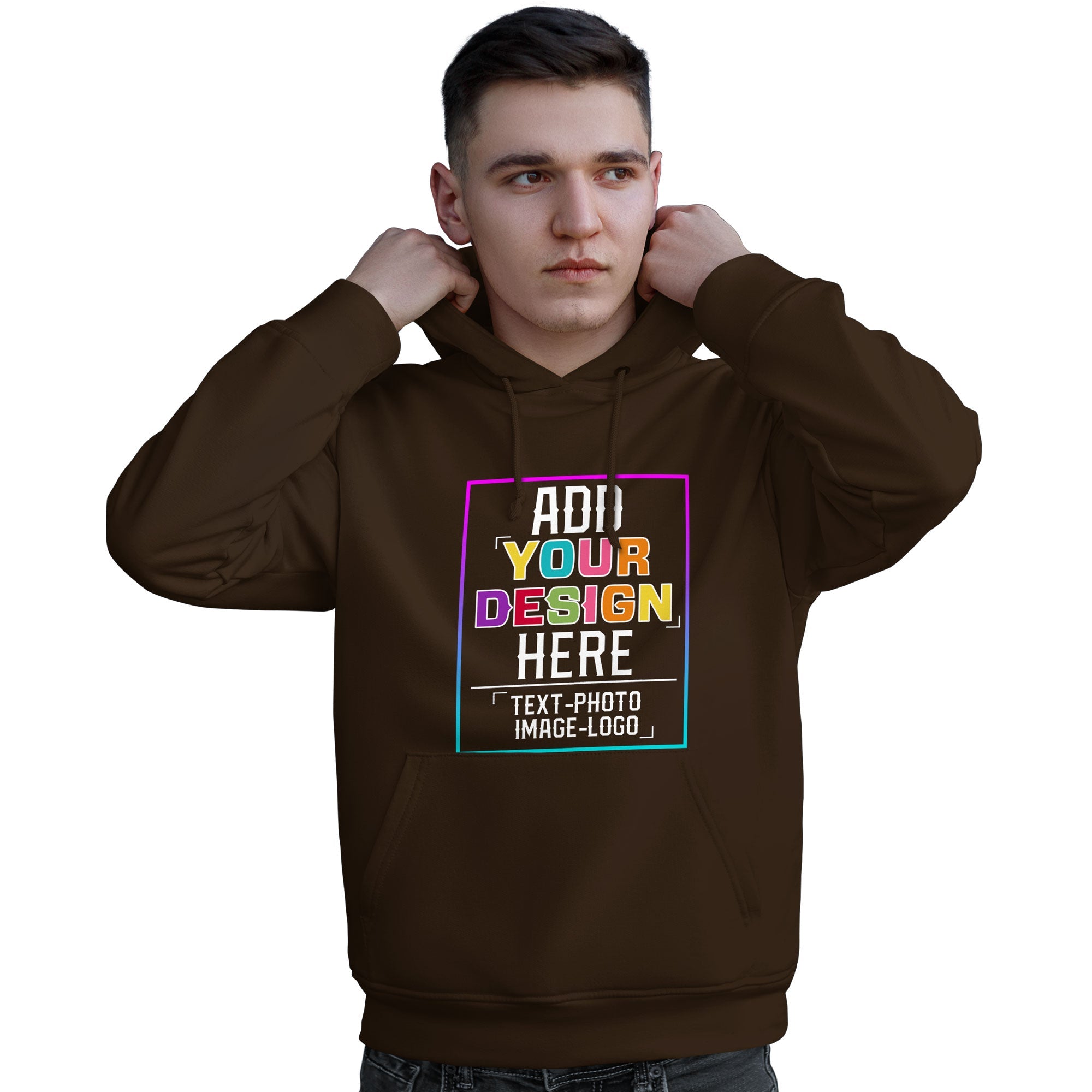 Sweat-shirt à capuche personnalisé marron avec police de couleur arc-en-ciel