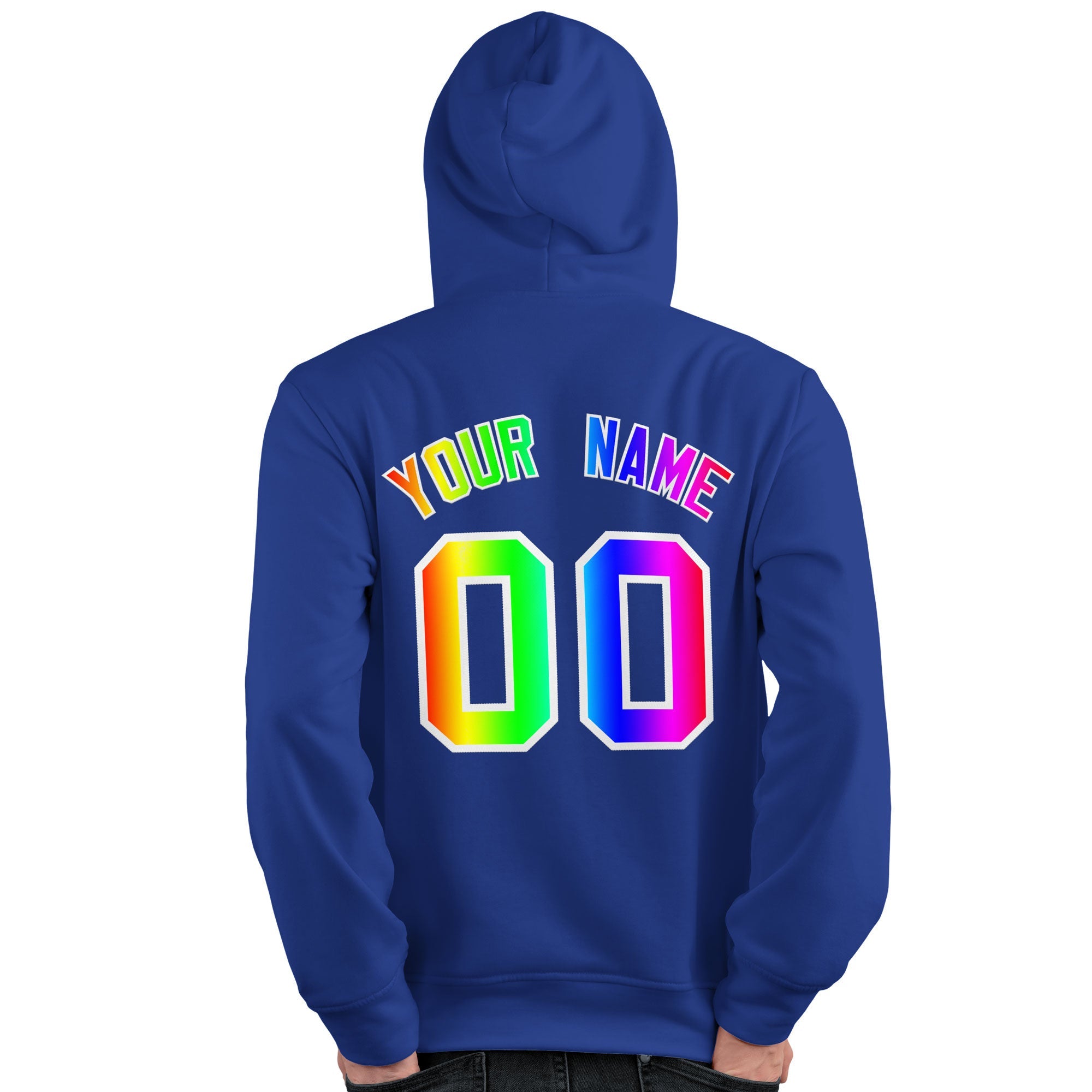 Custom Royal Personalized Rainbow Color Font Team Pullover Sweatshirt Hoodie