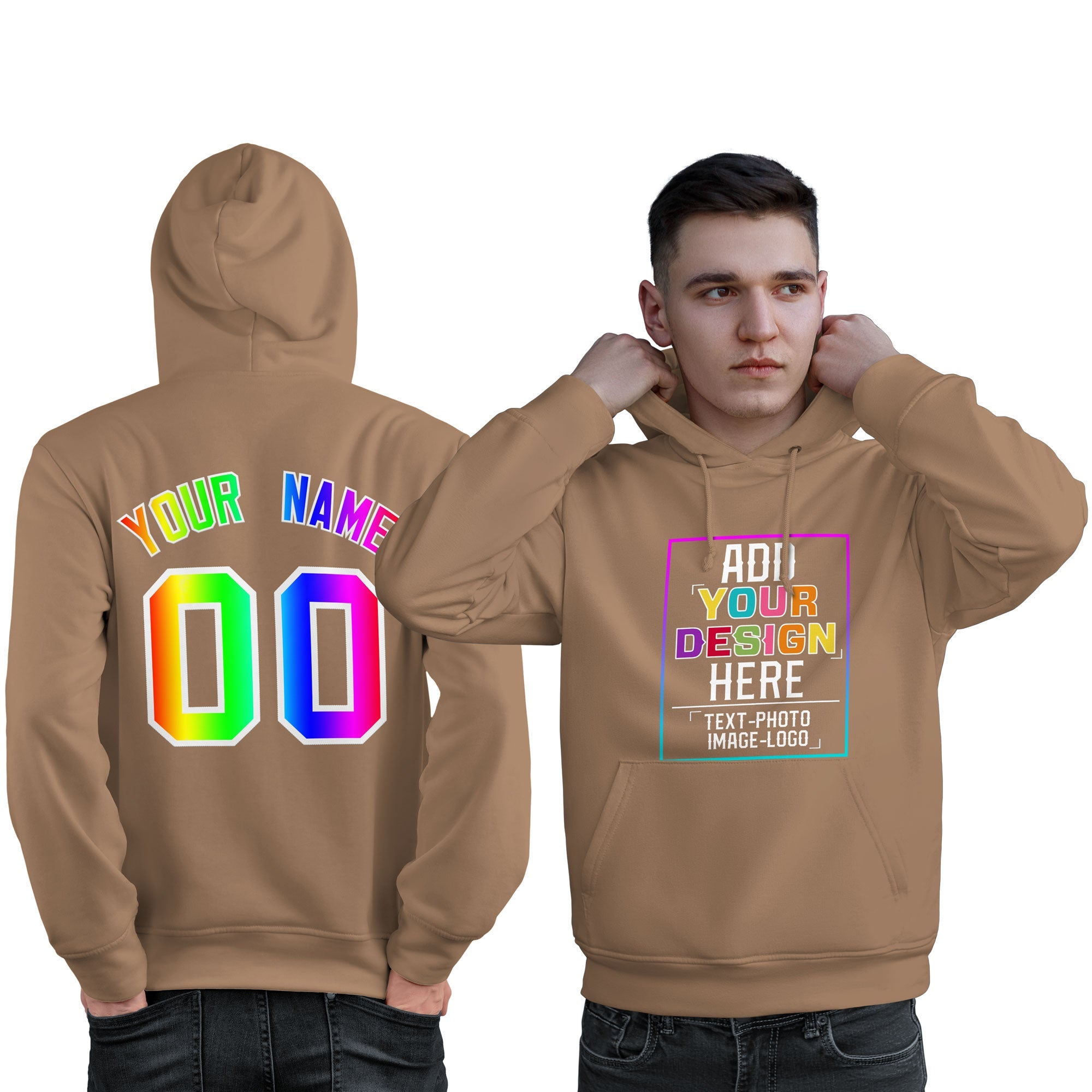 Custom Brown Personalized Rainbow Color Font Team Pullover Sweatshirt Hoodie