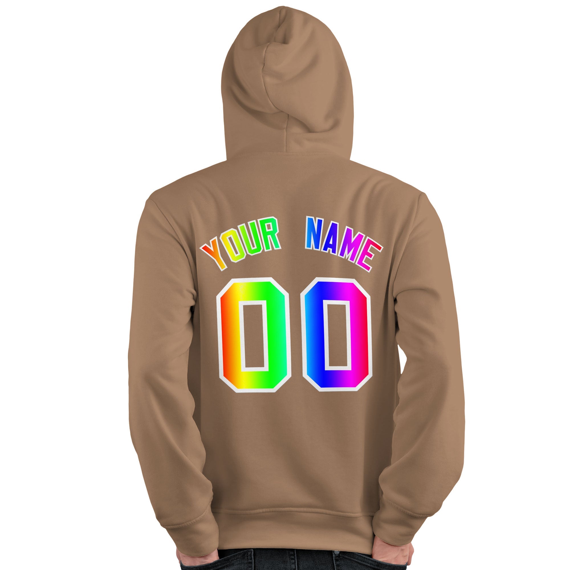 Custom Brown Personalized Rainbow Color Font Team Pullover Sweatshirt Hoodie