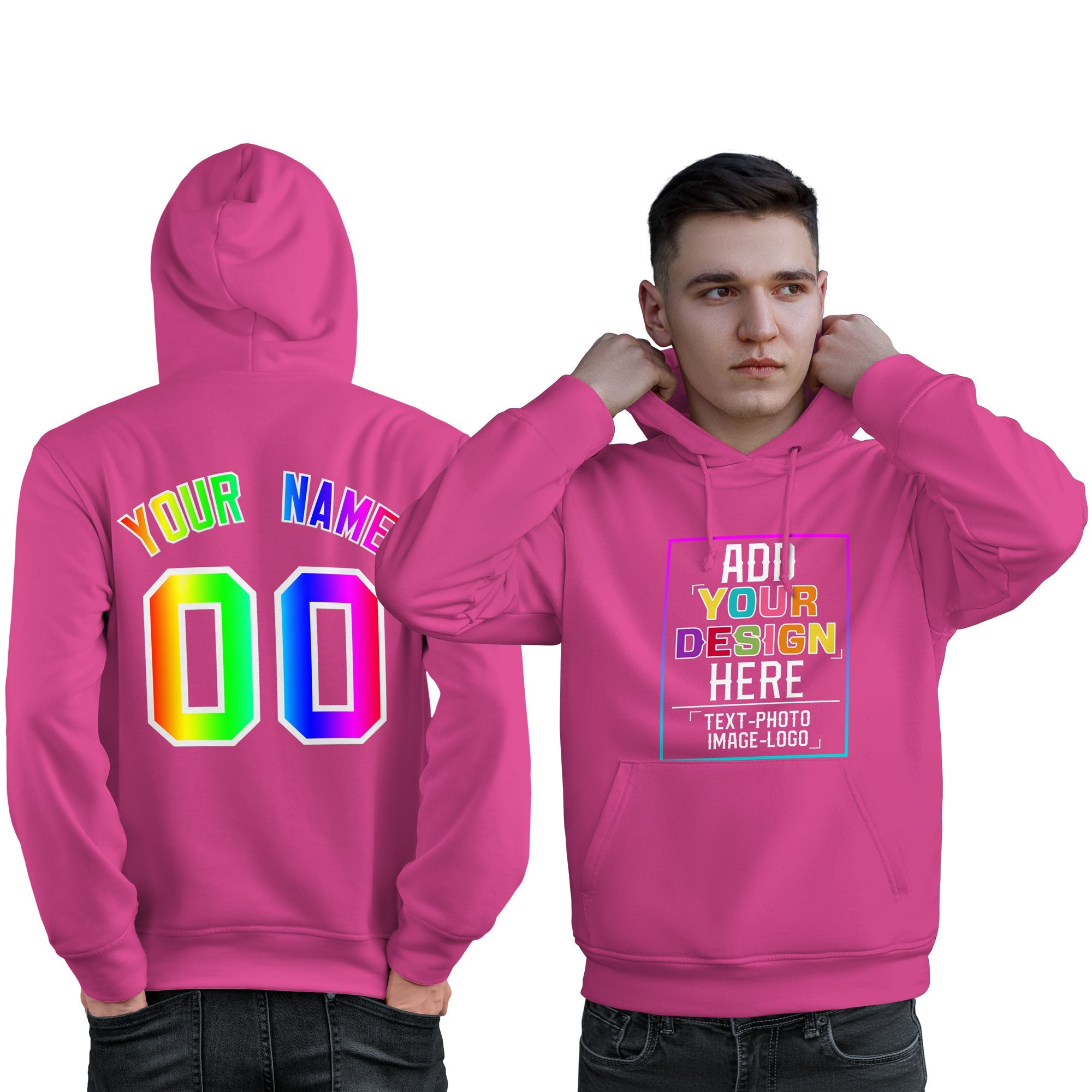 Custom Pink Personalized Rainbow Color Font Team Pullover Sweatshirt Hoodie