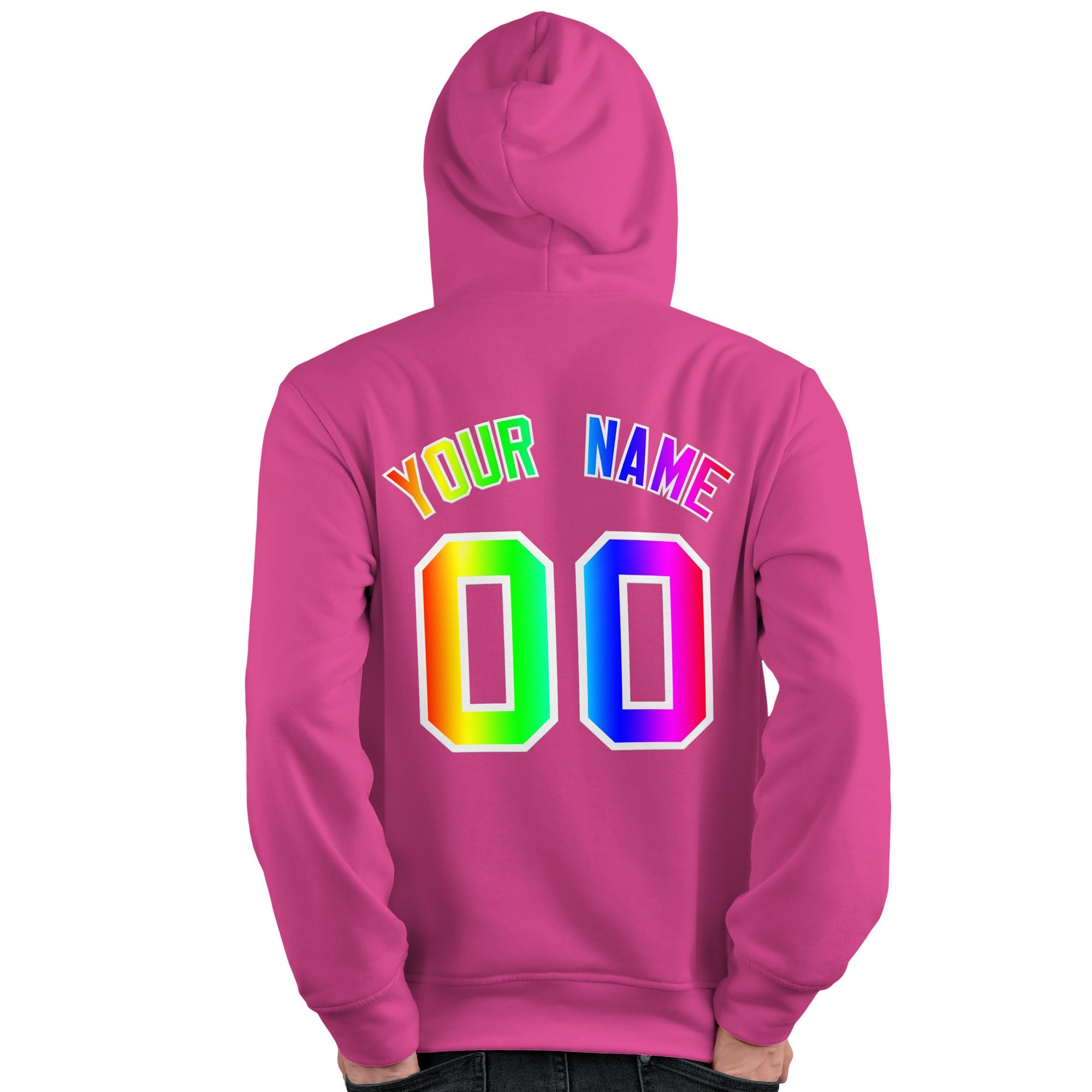 Custom Pink Personalized Rainbow Color Font Team Pullover Sweatshirt Hoodie