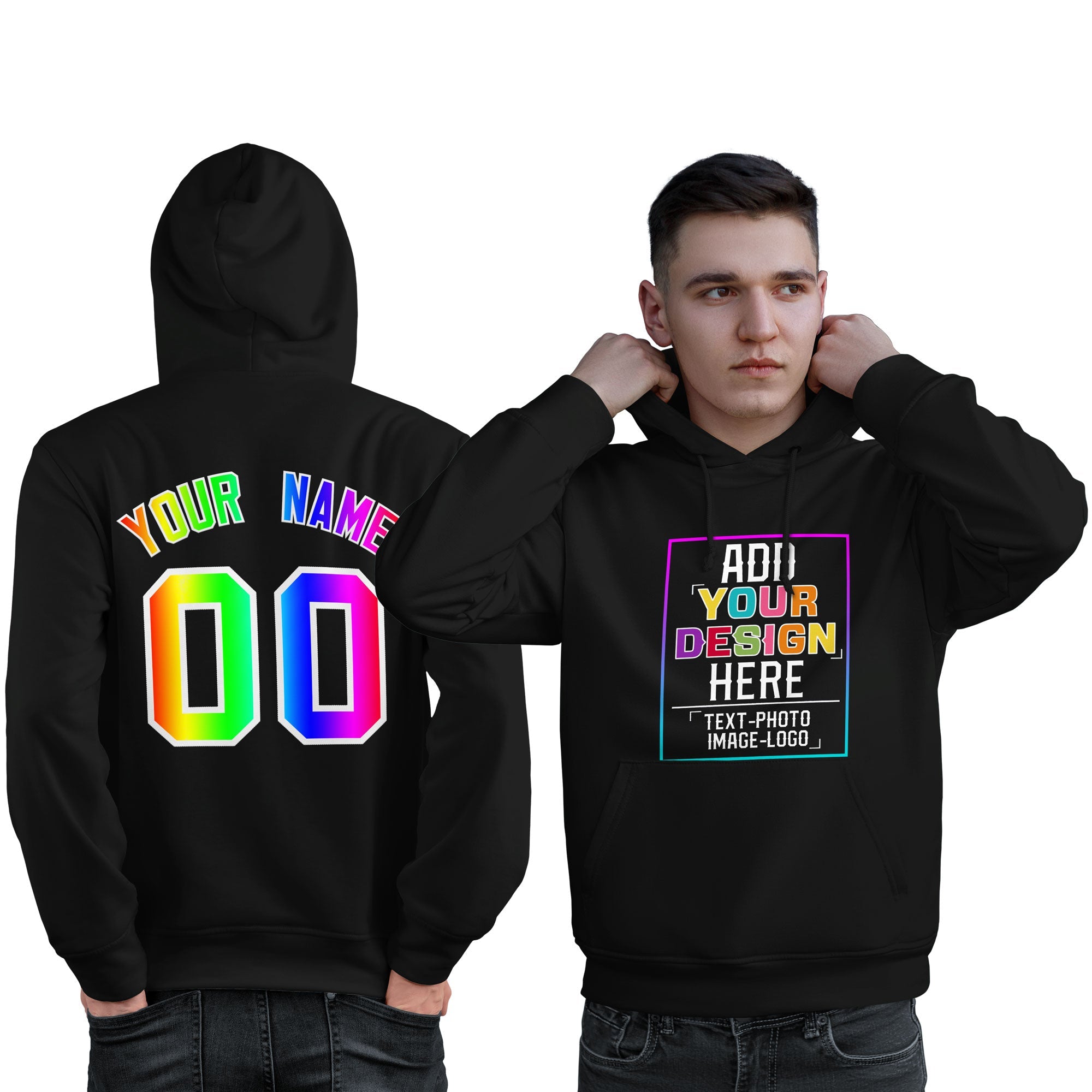 Custom Black Personalized Rainbow Color Font Team Pullover Sweatshirt Hoodie