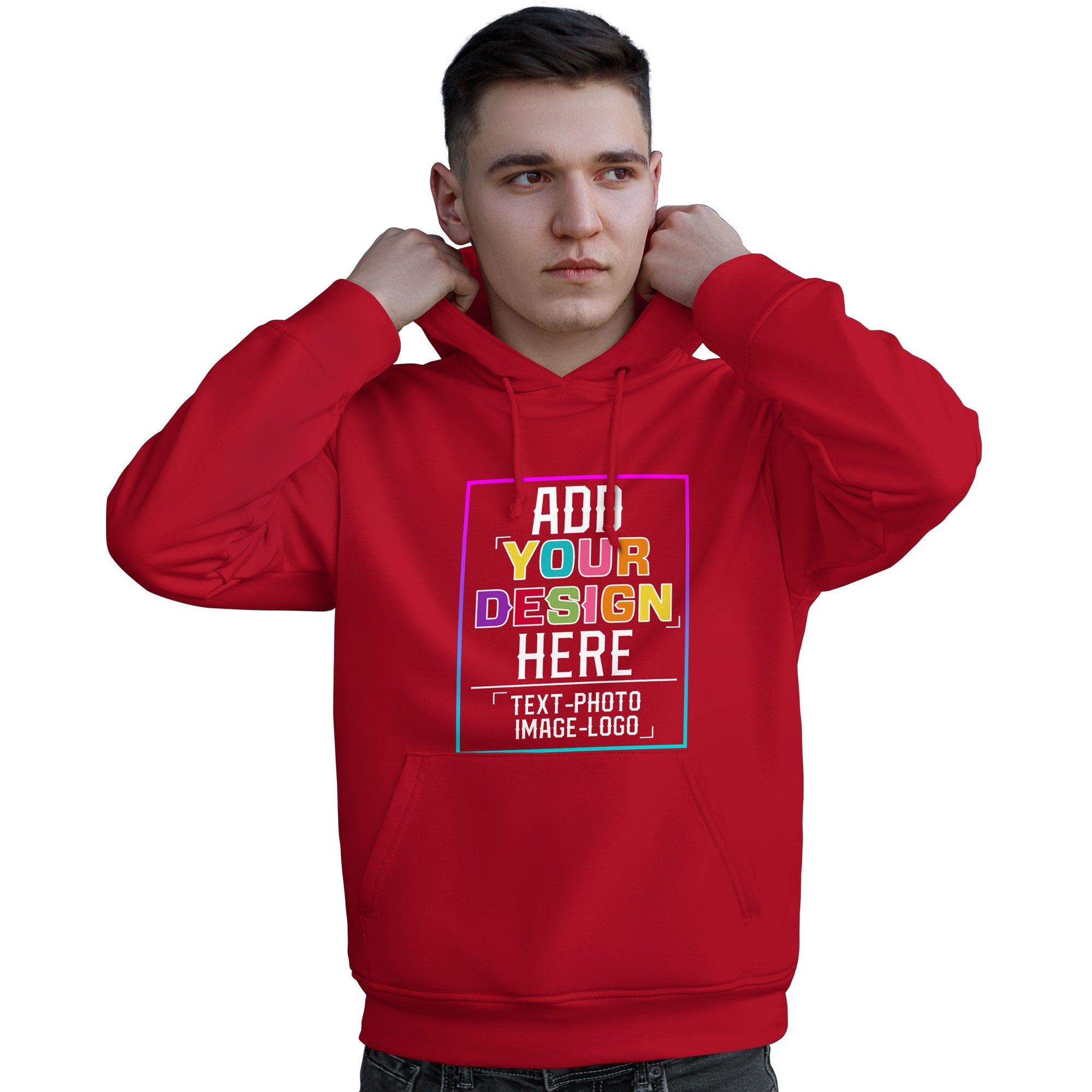 Sweat à capuche personnalisé rouge personnalisé avec police de couleur arc-en-ciel