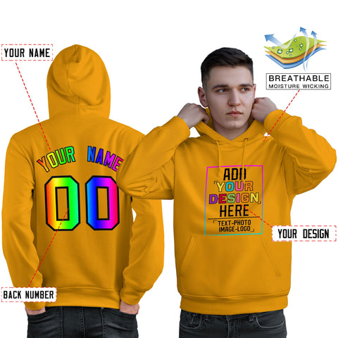 Custom Gold Personalized Rainbow Color Font Team Pullover Sweatshirt Hoodie
