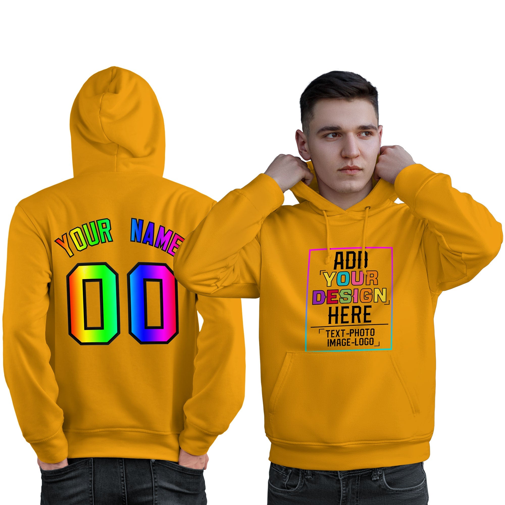 Custom Gold Personalized Rainbow Color Font Team Pullover Sweatshirt Hoodie