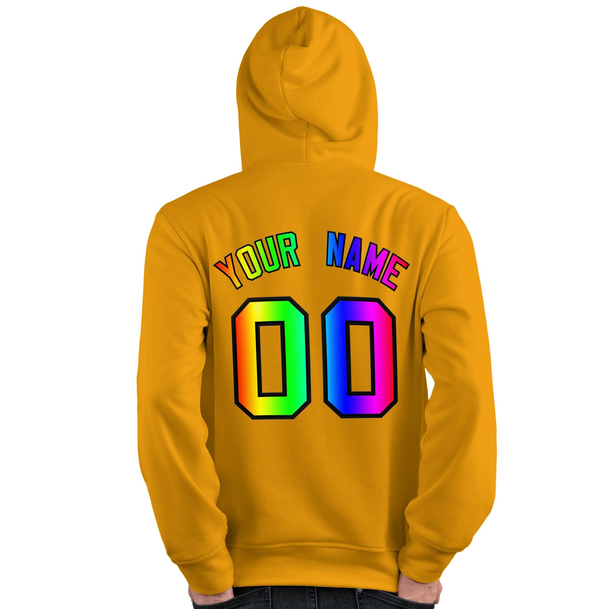 Custom Gold Personalized Rainbow Color Font Team Pullover Sweatshirt Hoodie